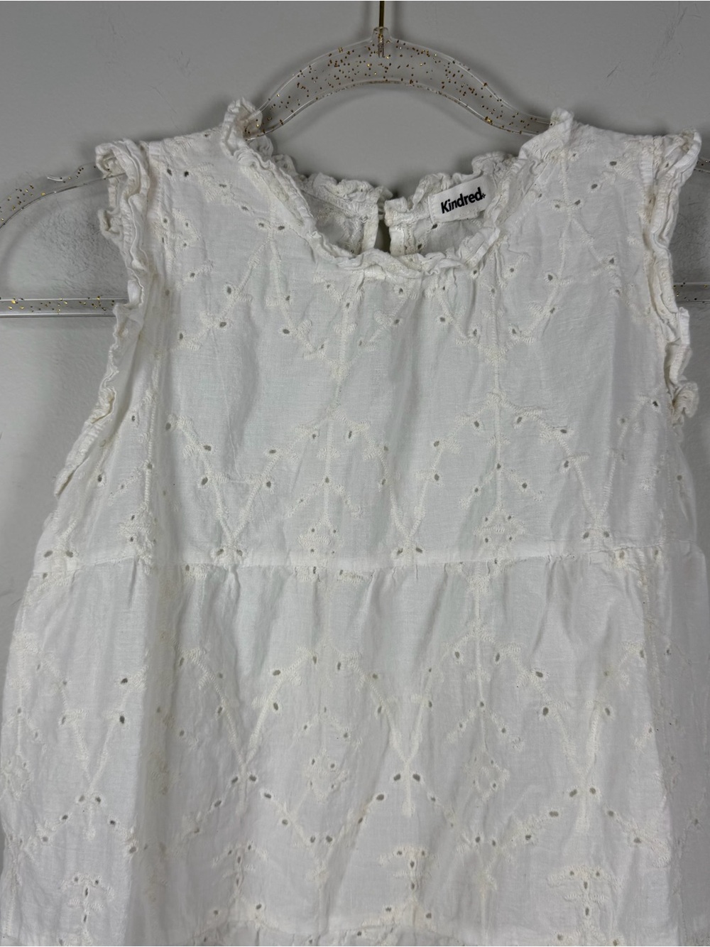 Anthropologie Kindred White Eyelet Embroidered Ruffle Cottagecore Top Medium - Picture 8 of 10